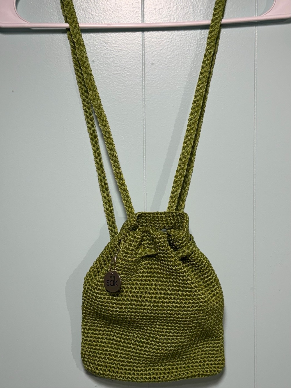 The Sak Bright Green Olive Crochet Drawstring Crossbody Bag - Picture 3 of 7